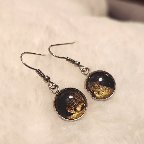 Jewelry - NEW Handmade Black and Gold Acrylic Swirl Drop Earrings